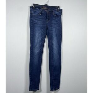Fishbone Skinny Jeans Womens 28 Dark Wash Blue Stretch Denim Whiskered Slim Y2K